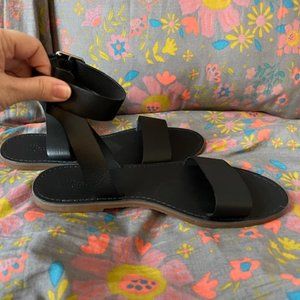 LN Madewell Flat Black Leather Sandal 7.5 7 1/2